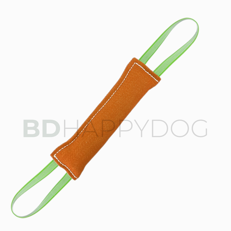 Gryzak szarpak dla psa z dwiema rączkami 25x8cm - materiał ringowy - pomarańczowy 1