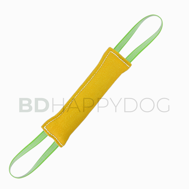 Gryzak szarpak dla psa z dwiema rączkami 25x8cm - materiał ringowy - żółty 1