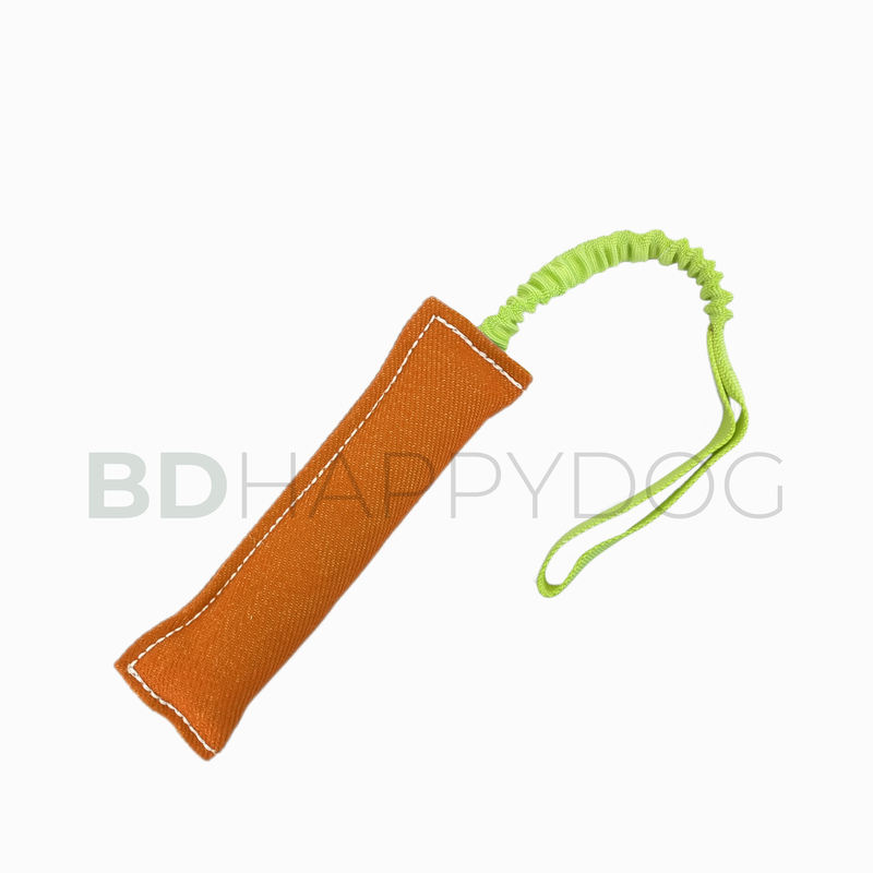 Gryzak szarpak dla psa z amortyzatorem 25x8cm - materiał ringowy - pomarańczowy 1