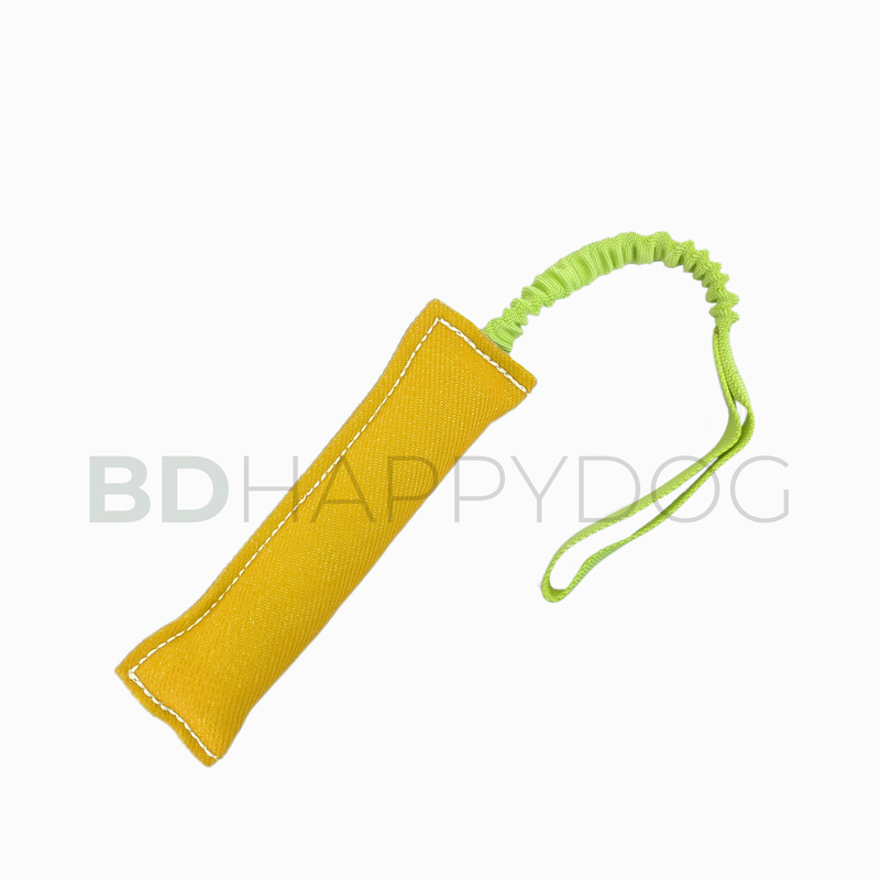 Gryzak szarpak dla psa z amortyzatorem 25x8cm - materiał ringowy - żółty 1