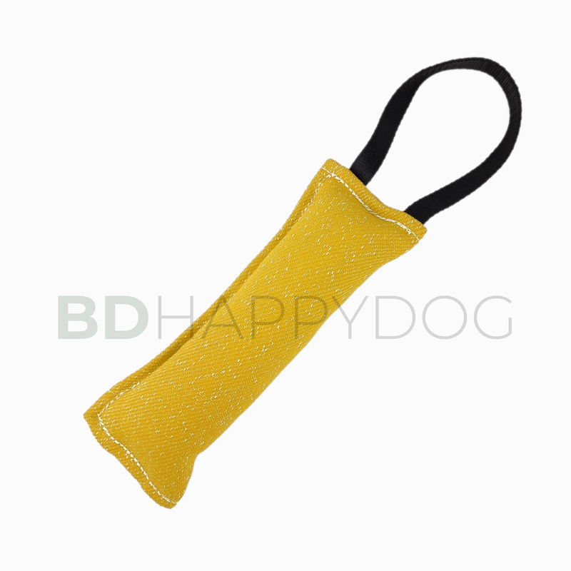 Gryzak szarpak dla psa z uchwytem 25x10cm - materiał ringowy - żółty 1