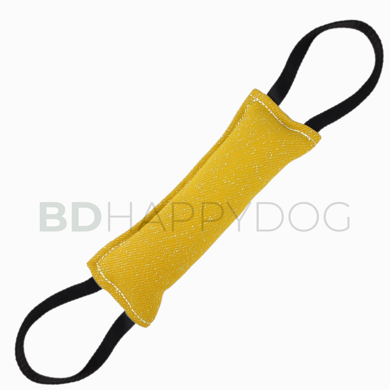 Gryzak szarpak dla psa z dwiema rączkami 25x10cm - materiał ringowy - żółty 1