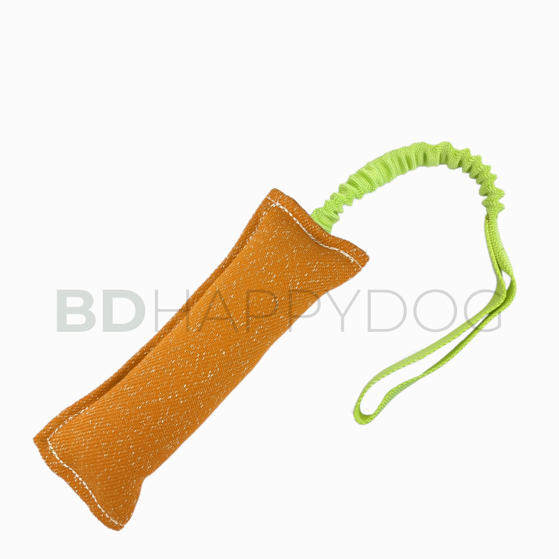 Gryzak szarpak dla psa z amortyzatorem 25x10cm - materiał ringowy - pomarańczowy 1