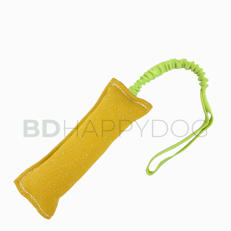 Gryzak szarpak dla psa z amortyzatorem 25x10cm - materiał ringowy - żółty 1
