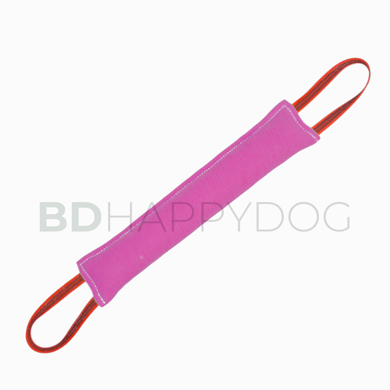 Gryzak szarpak dla psa z dwiema rączkami 50x10cm - materiał ringowy - różowy 1