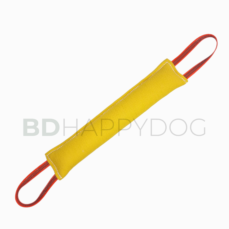 Gryzak szarpak dla psa z dwiema rączkami 50x10cm - materiał ringowy - żółty 1
