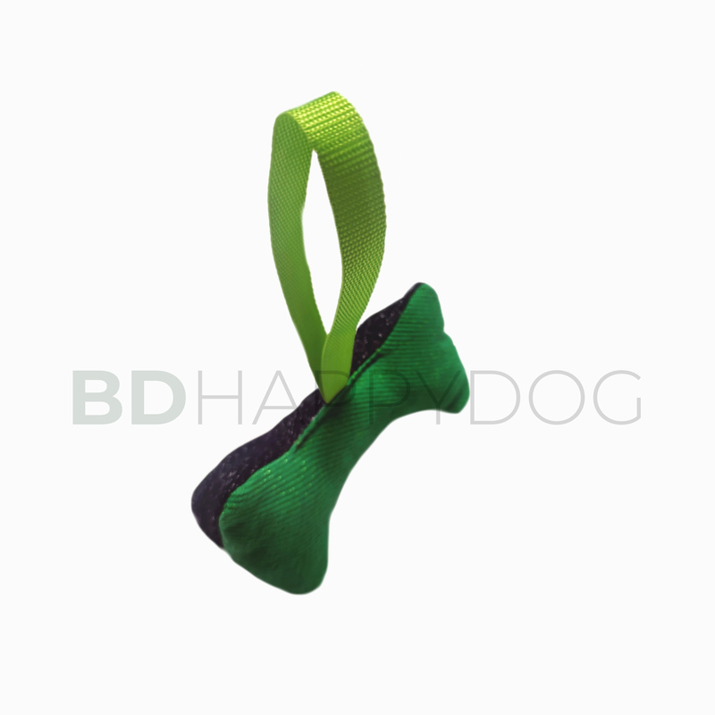 Gryzak szarpak dla psa w kształcie kości 22x8cm - materiał ringowy - zielony 1