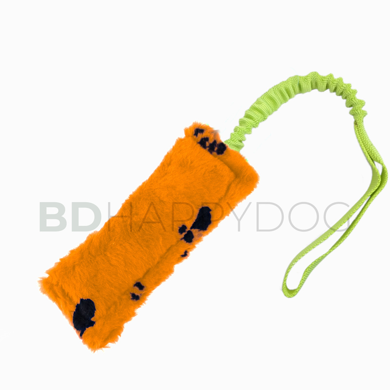 Gryzak szarpak dla psa z amortyzatorem 30x8cm - materiał pluszowy - pomarańczowy 1