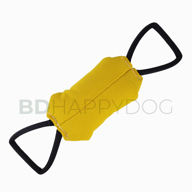 Gryzak poduszka dla psa z dwiema rączkami 22x10cm - materiał ringowy - żółty 1