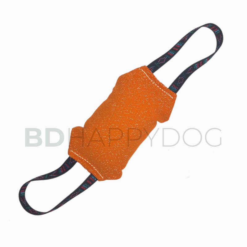Gryzak poduszka dla psa z dwiema rączkami 24x9cm - materiał ringowy - pomarańczowy 1