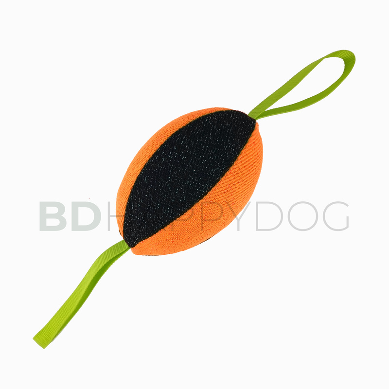 Piłka dla psa rugby z dwiema rączkami 20x15cm - materiał ringowy - pomarańczowy 1