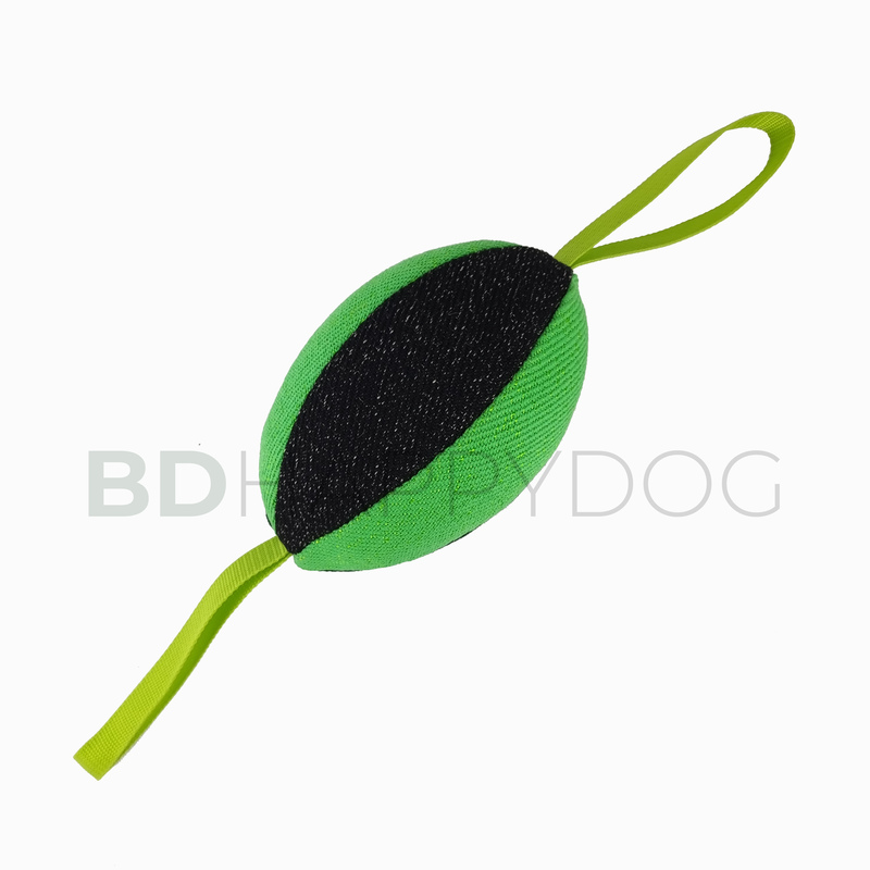 Piłka dla psa rugby z dwiema rączkami 20x15cm - materiał ringowy - zielony 1