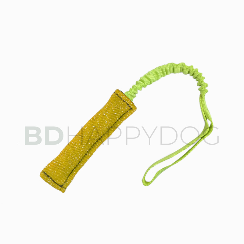 Gryzak szarpak dla psa z amortyzatorem 20x5cm - materiał ringowy - żółty 1