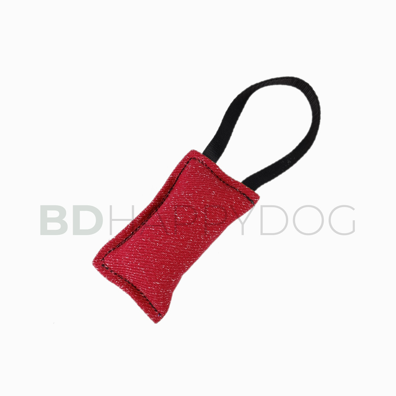 Gryzak szarpak dla psa z uchwytem 16x9cm - materiał ringowy - czerwony 1
