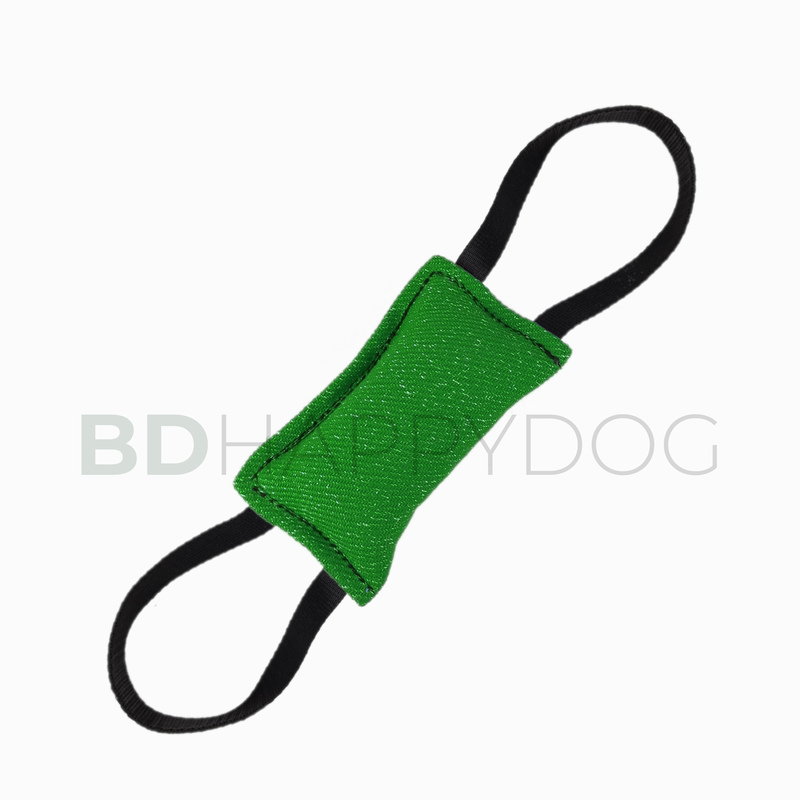 Gryzak szarpak dla psa z dwiema rączkami 16x9cm - materiał ringowy - zielony 1