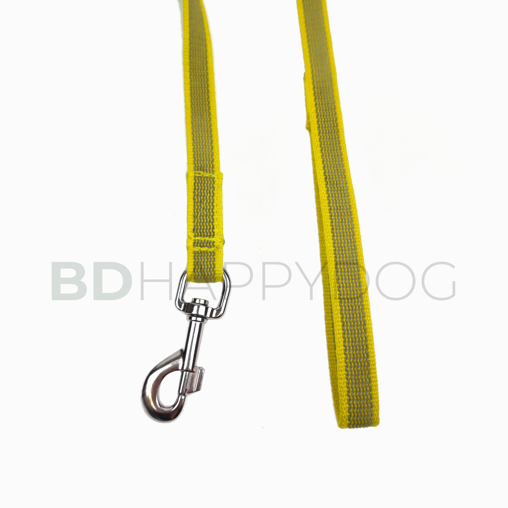 Smycz treningowa dla psa z uchwytem 2x150cm - taśma miękka gumowana - żółty 1