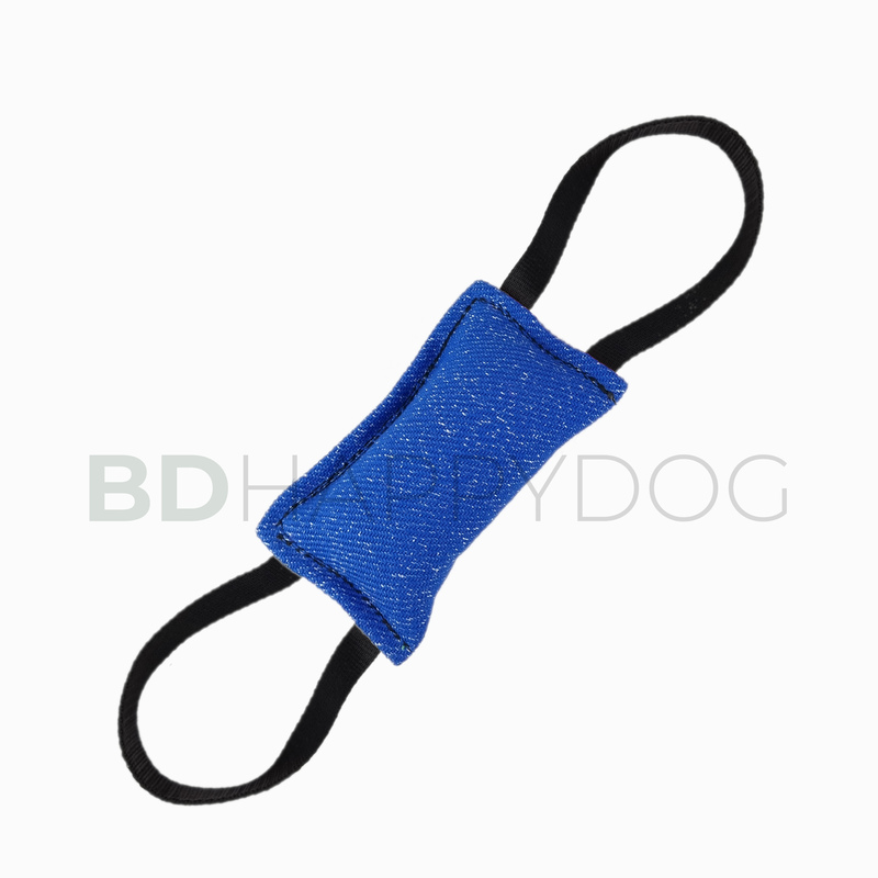 Gryzak szarpak dla psa z dwiema rączkami 16x9cm - materiał ringowy - granatowy 1
