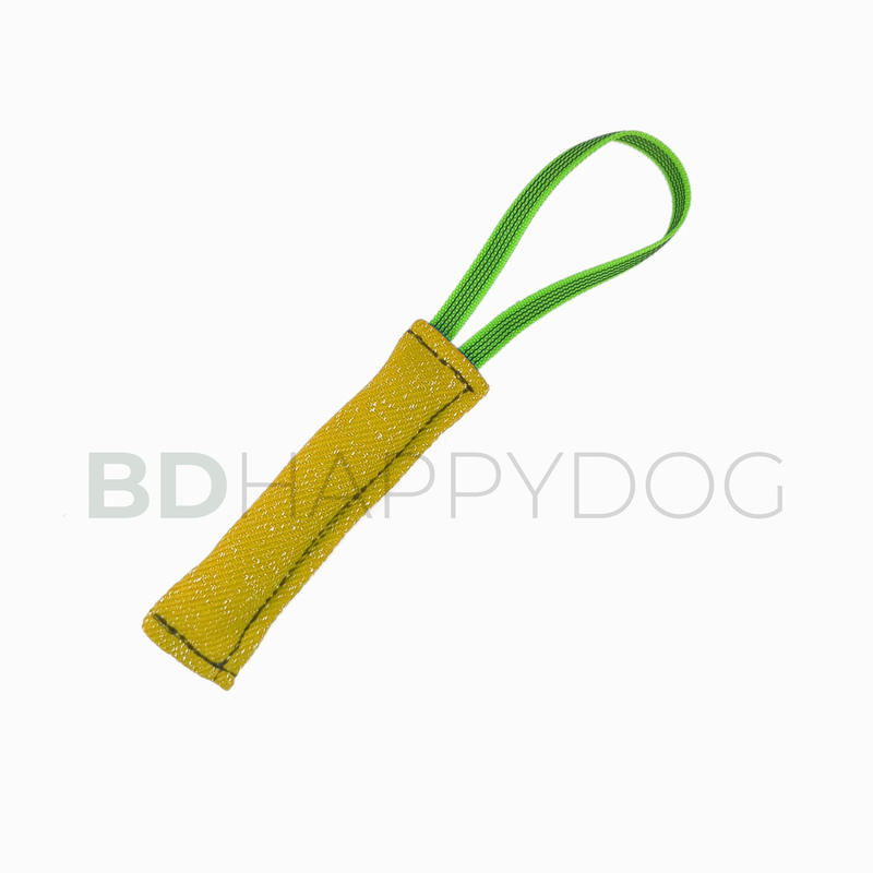 Gryzak szarpak dla psa z uchwytem 20x5cm - materiał ringowy - żółty 1
