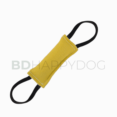 Gryzak szarpak dla psa z dwiema rączkami 20x8cm - materiał ringowy - żółty