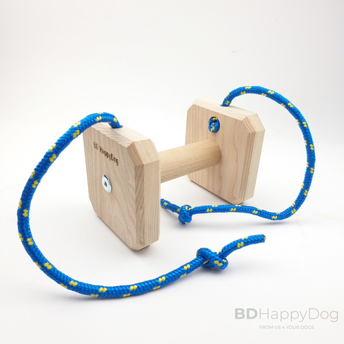 Aport drewniany dla psa z dwoma sznurkami 650g - drewno