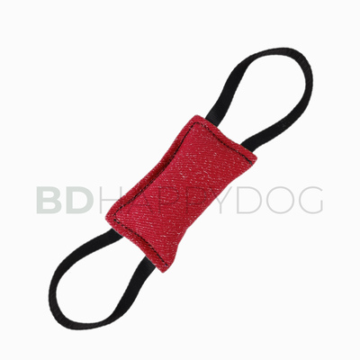 Gryzak szarpak dla psa z dwiema rączkami 16x9cm - materiał ringowy - czerwony